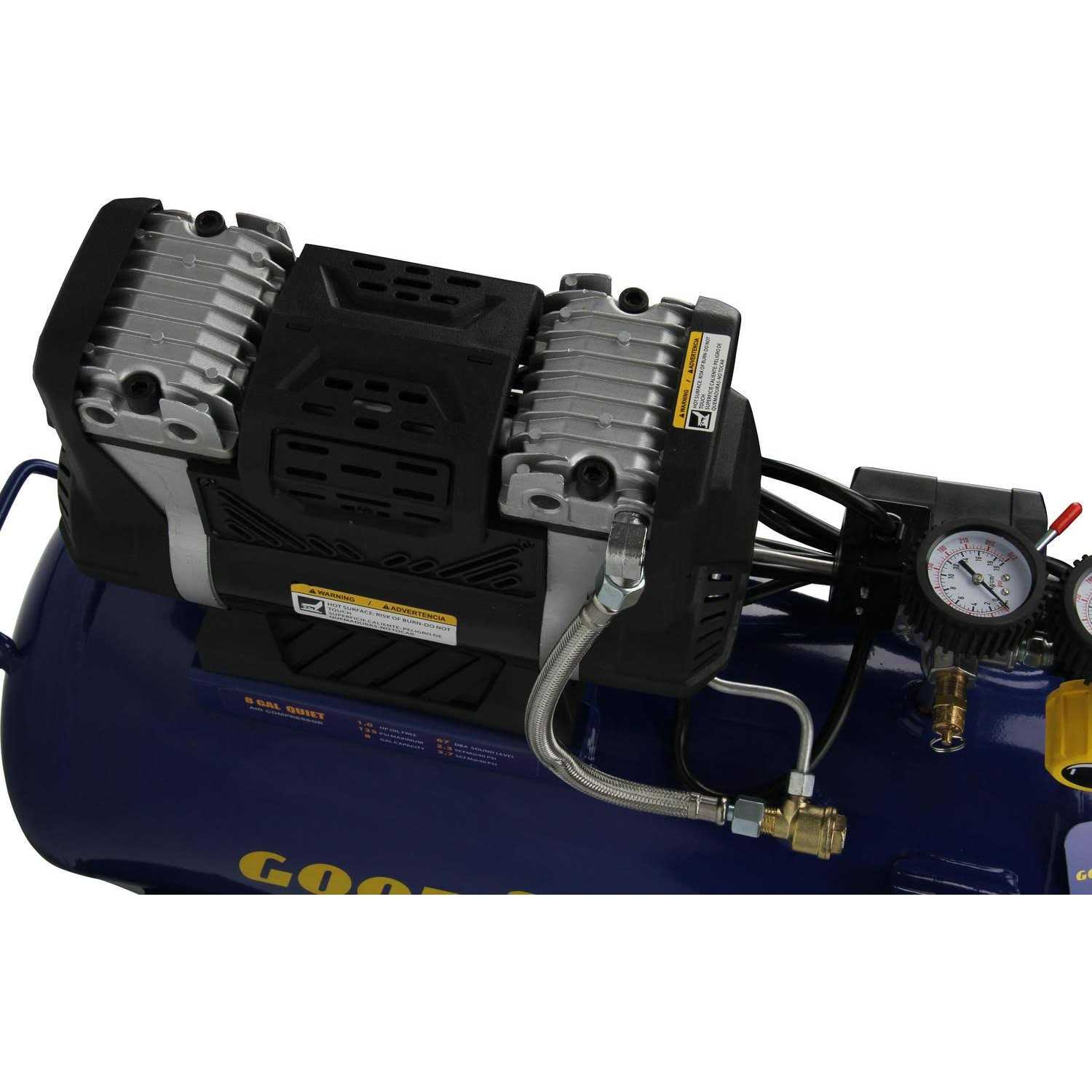 Goodyear. 8 Gallon Quiet. Oil-Free Horizontal Air Compressor. Portable with Handle and Wheels - Image 3
