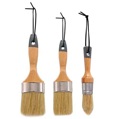 Mister Rui Chalk Paint Brush, Wax Paint Brush Set 3 Pack, Round Paint Brushes Use with All Paints, Natural Bristle Brushes for Painting or Waxing - Image 3