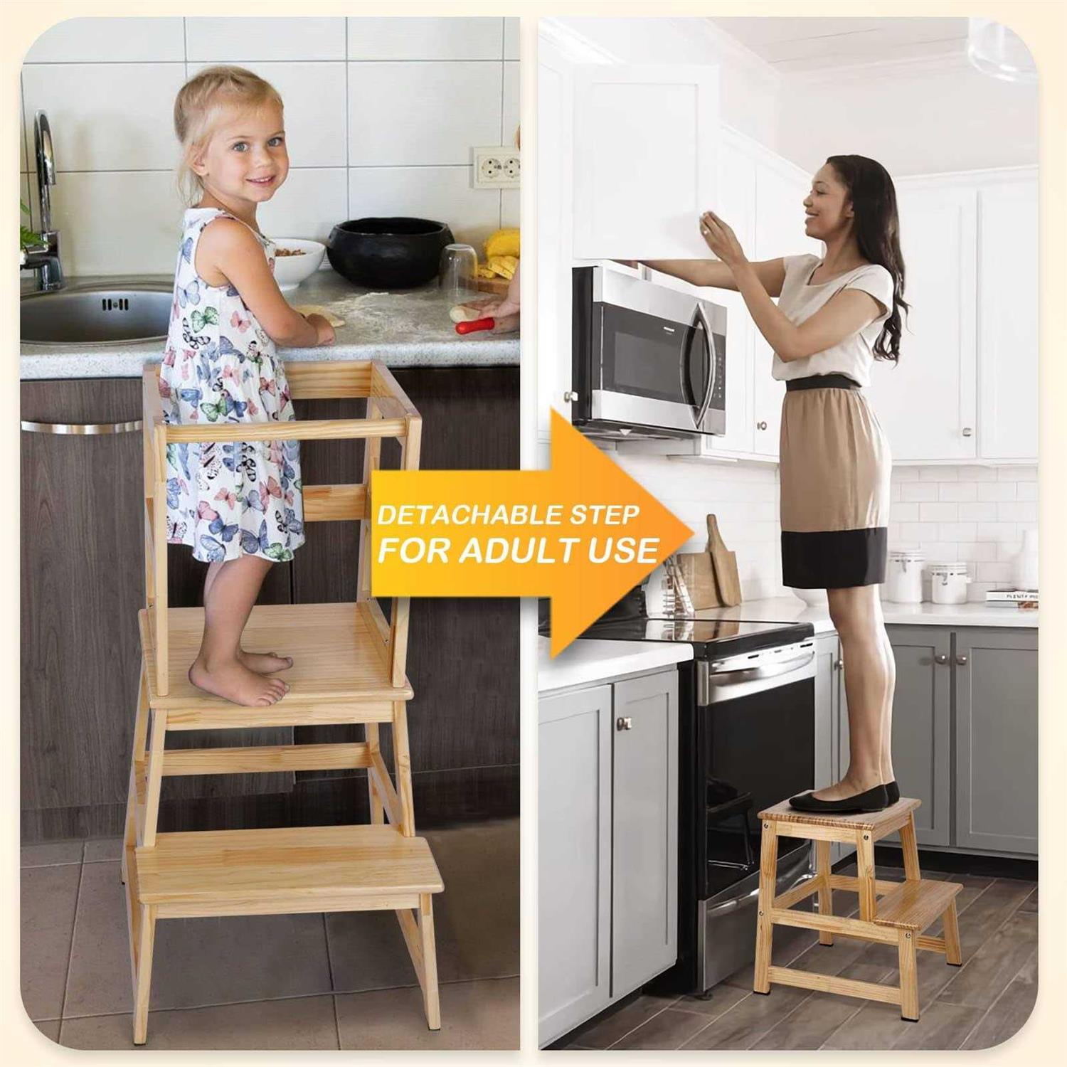 NEEDUX Kids Kitchen Step Stool with Chalkboard & Safety Rail for Toddlers 18 Months and Older - Image 4