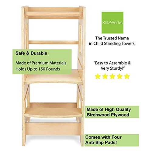 KidzWerks Child Standing Tower Kids Kitchen Step Stool Toddler Wood Stepping Stool - Image 5