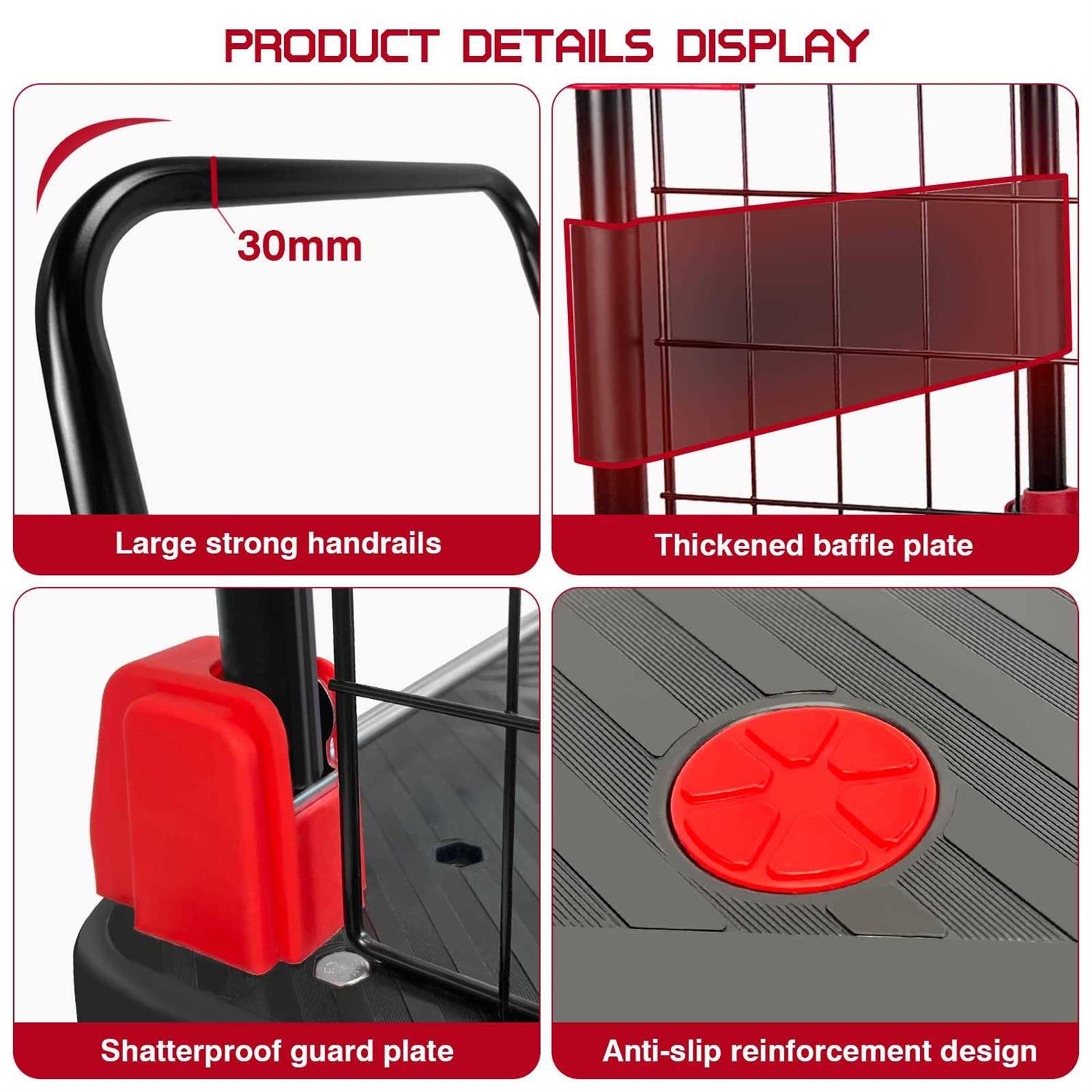 Platform Truck Cart with Cage Foldable Push Cart Dolly 880lb Capacity w/ 5'' TPR 360 Degree Swivel Wheels - Image 2