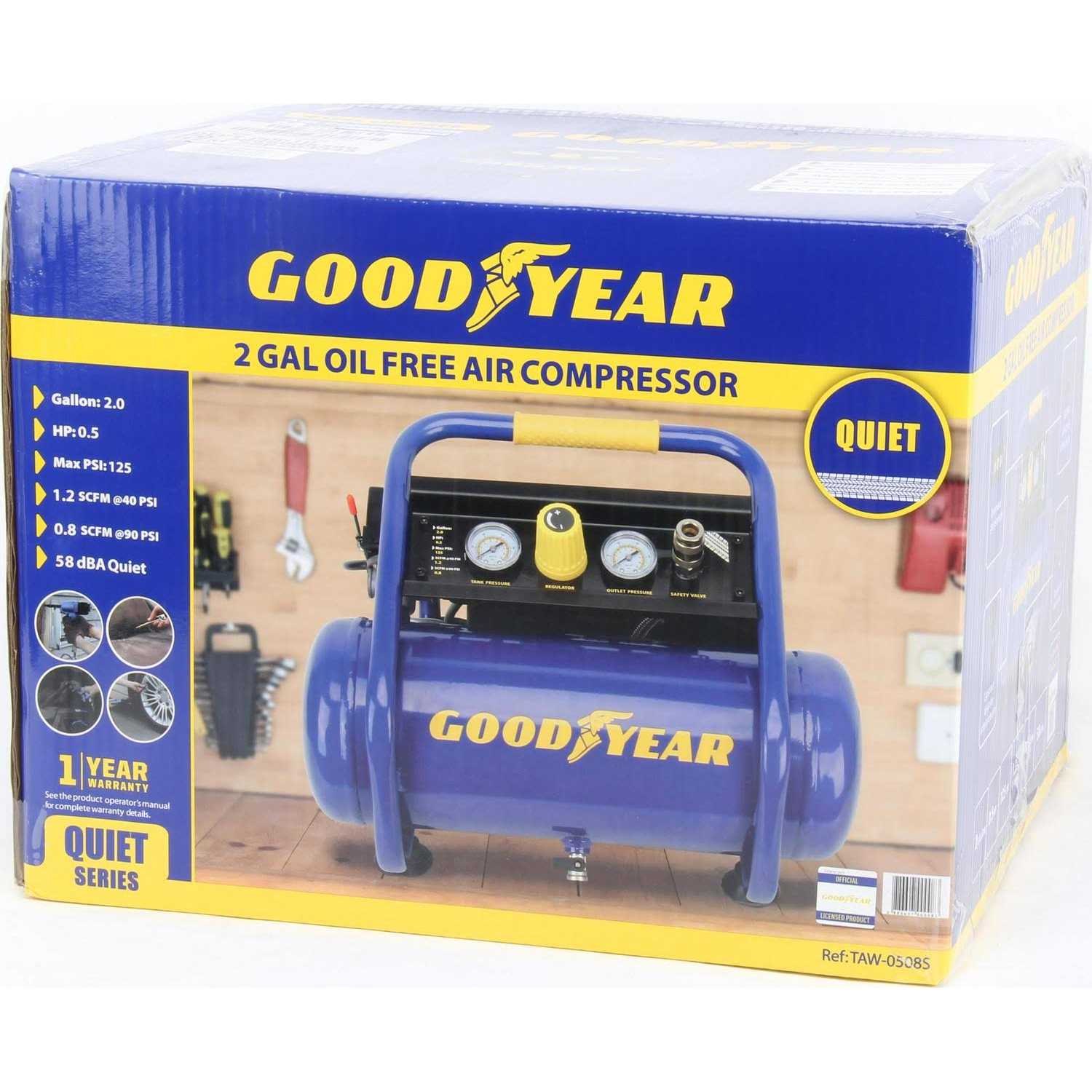 Goodyear 2 Gallon Quiet Portable Roll Cage Design Air Compressor - Image 3