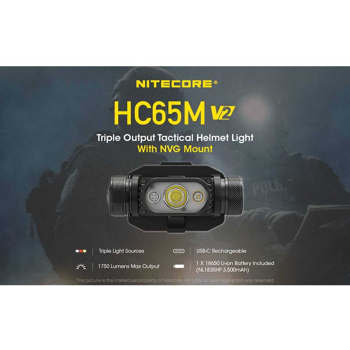 Nitecore HC65M V2 1750 Lumen NVG Mountable Rechargeable Headlamp with Red /High CRI Light - Image 5