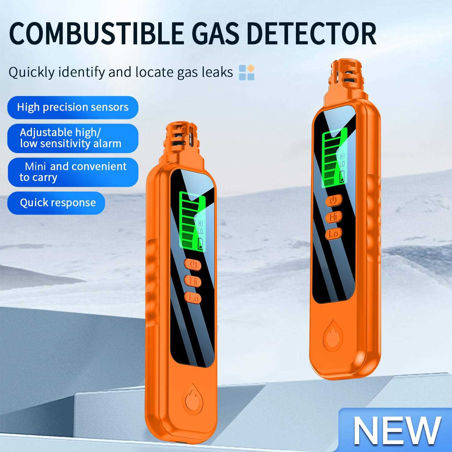 CEKKIENA Gas Leak Detector Portable Nature Gas Detectors Alarm Audible Methane Hexane Propane Sniffer Located with Lo/Hi Mode Gas Meter with LCD - Image 3