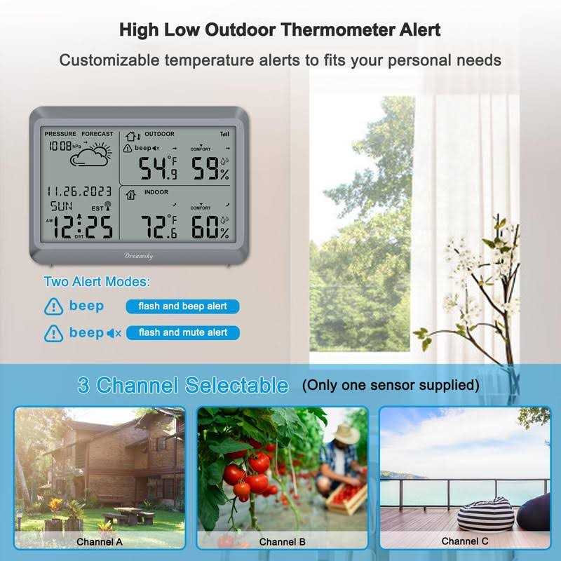 DreamSky Weather Station Wireless Indoor Outdoor Thermometer Humidity Large Display Digital Atomic Weather Clock for Home - Image 3