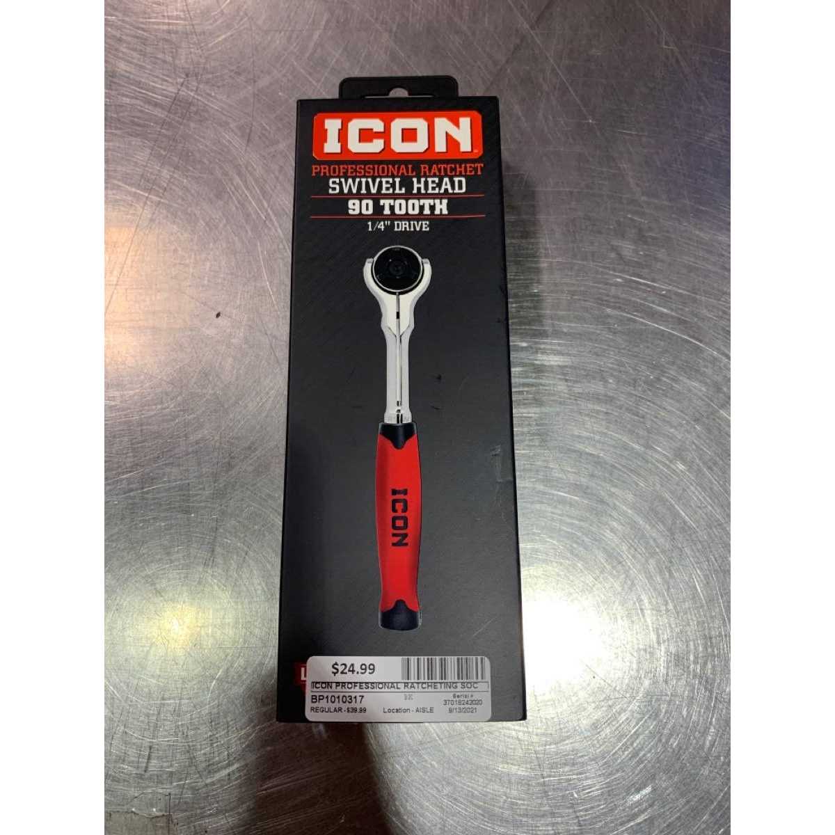 Icon 1/4 in. Drive Professional Swivel Head Ratchet with Comfort Grip - Image 3