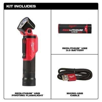 Milwaukee 500 Lumens LED Pivoting REDLITHIUM USB Flashlight with Extra USB 3.0 Ah Battery - Image 5