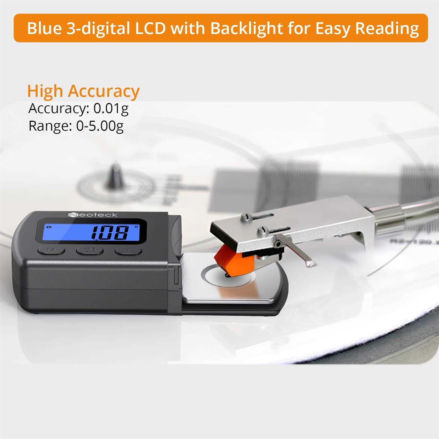 Neoteck Digital Turntable Stylus Force Scale Gauge 0.01g/5.00g Blue LCD Backlight for Tonearm Phono Cartridge - Image 4