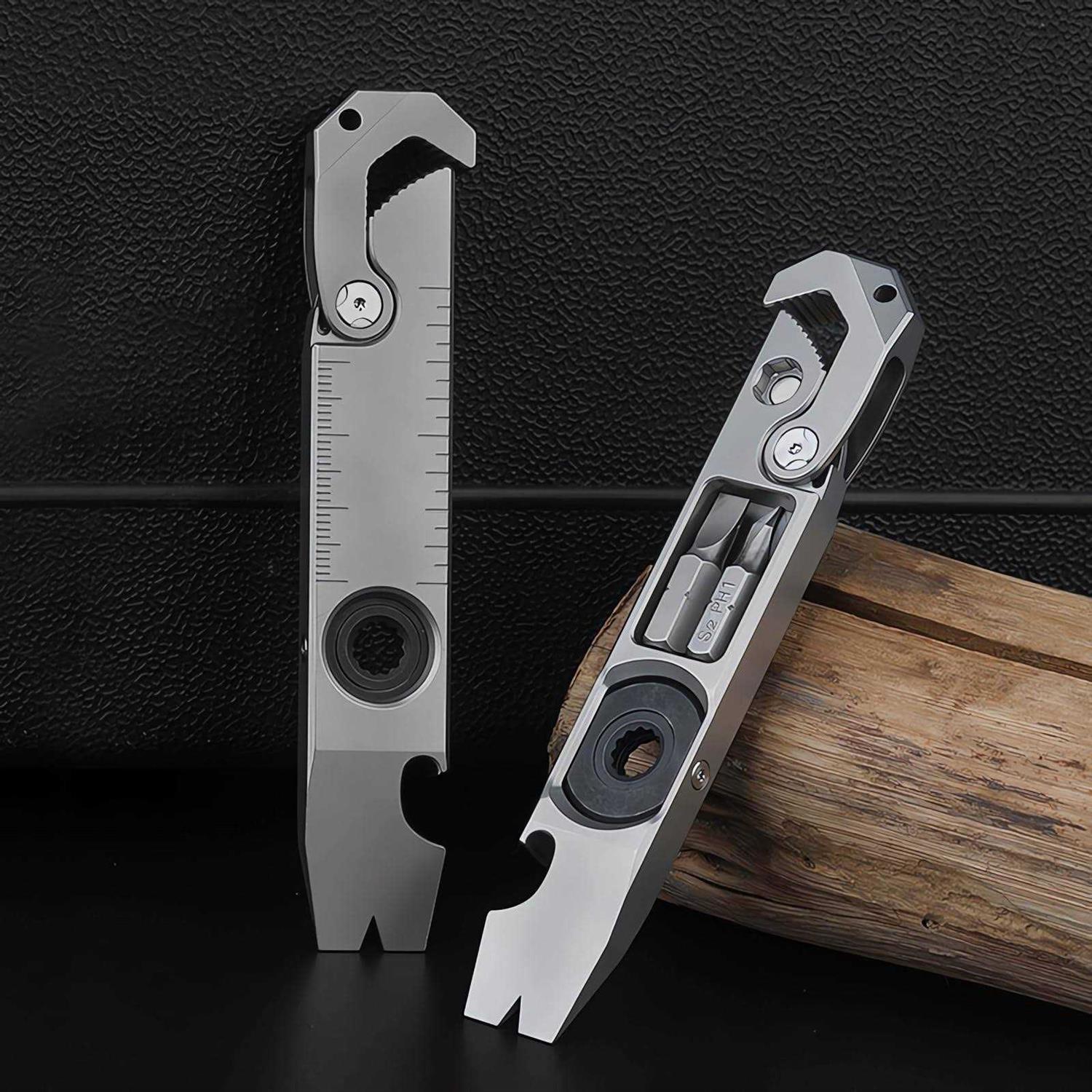 ResafeLy Titanium Pry Bar EDC Tool,Versatile Pry Tool,Bottle Opener,Wrench,ratche screwdriver,Crowbar in One,Compact Versatile Pocket Pry Bar - Image 5