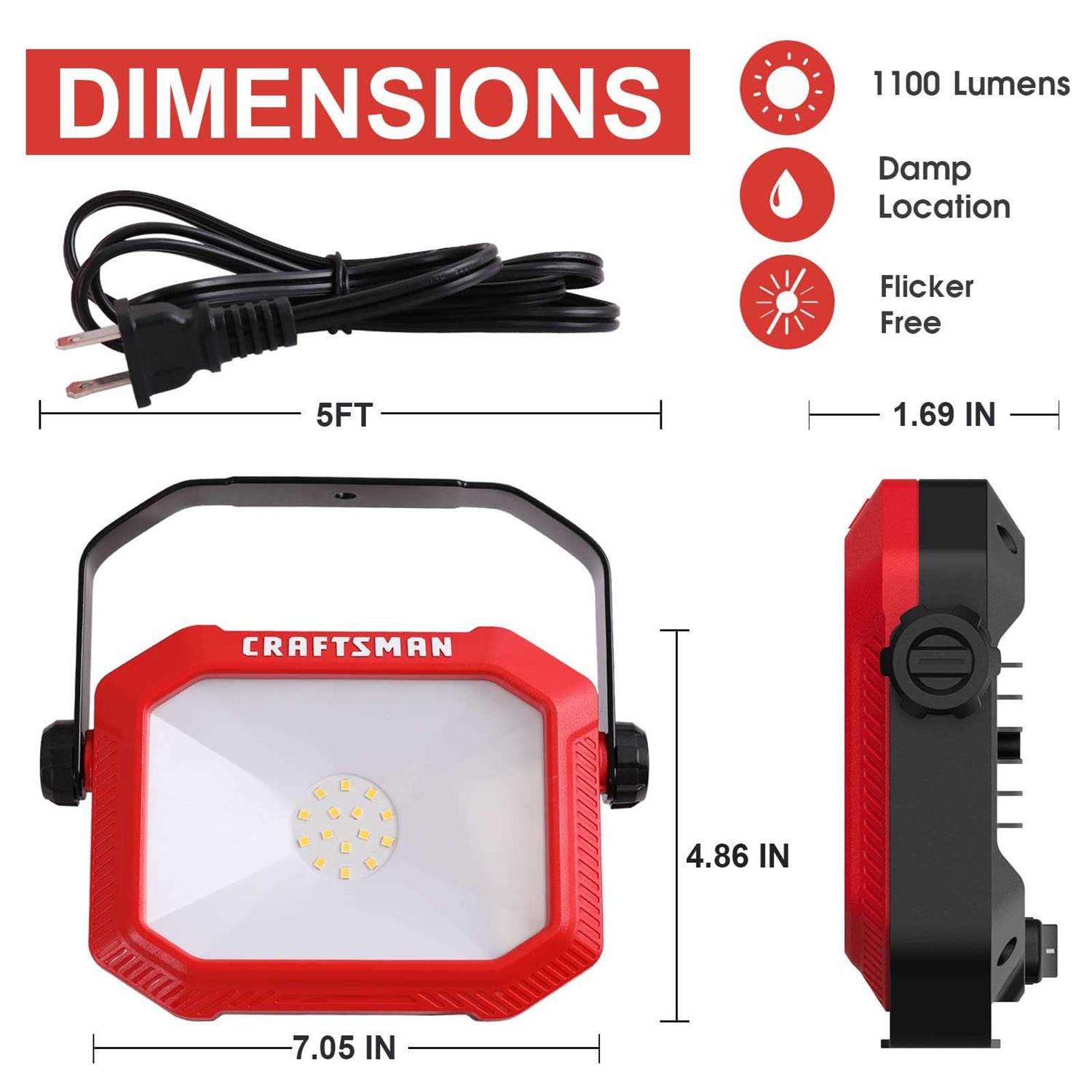 Craftsman 1100 Lumens 4000K LED Tiltable Portable Work Light 2-in-1 Adjustable Metal Rotating Stand and Handle - Image 4