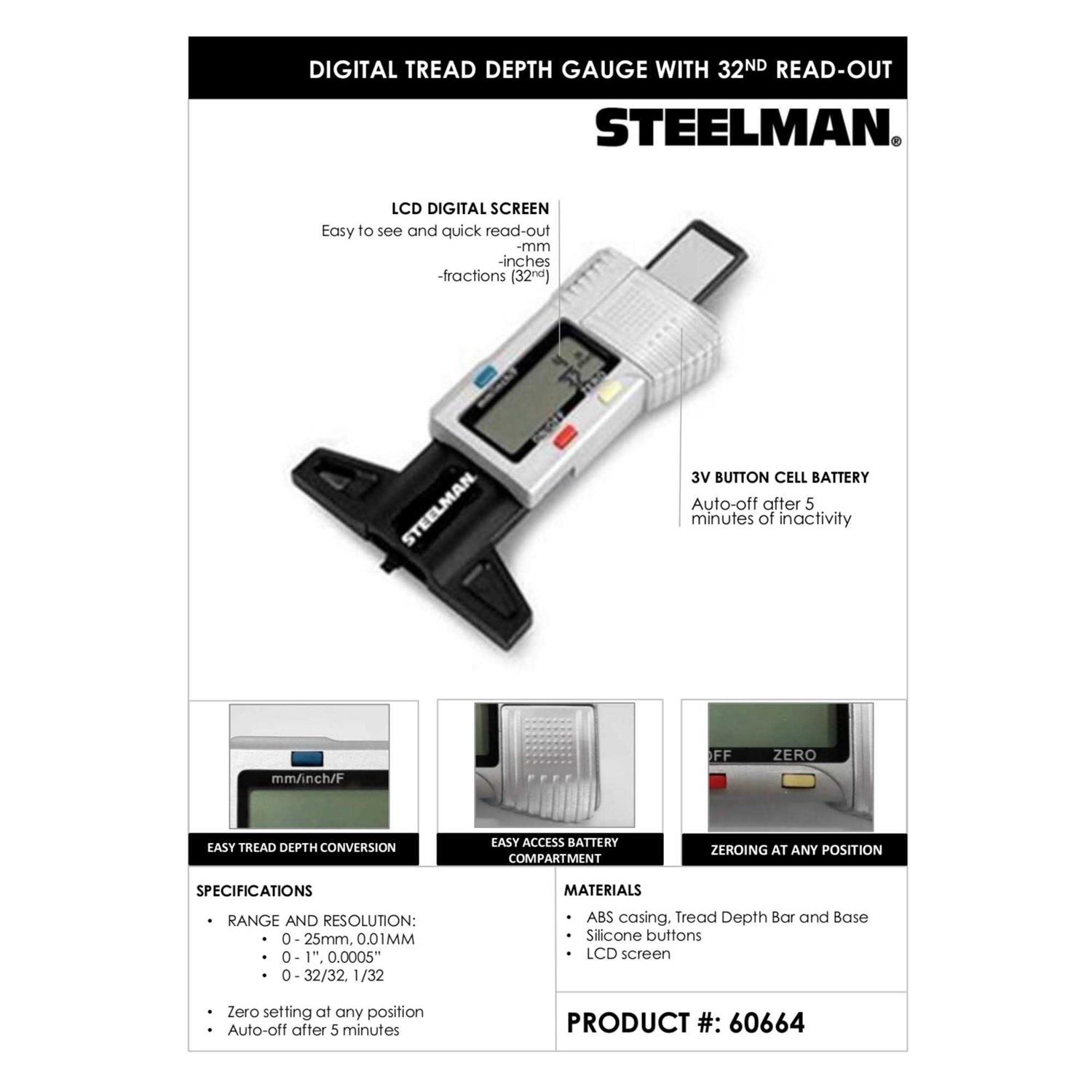Steelman Digital Tire Tread Depth Gauge 3 Modes 60664 - Image 4