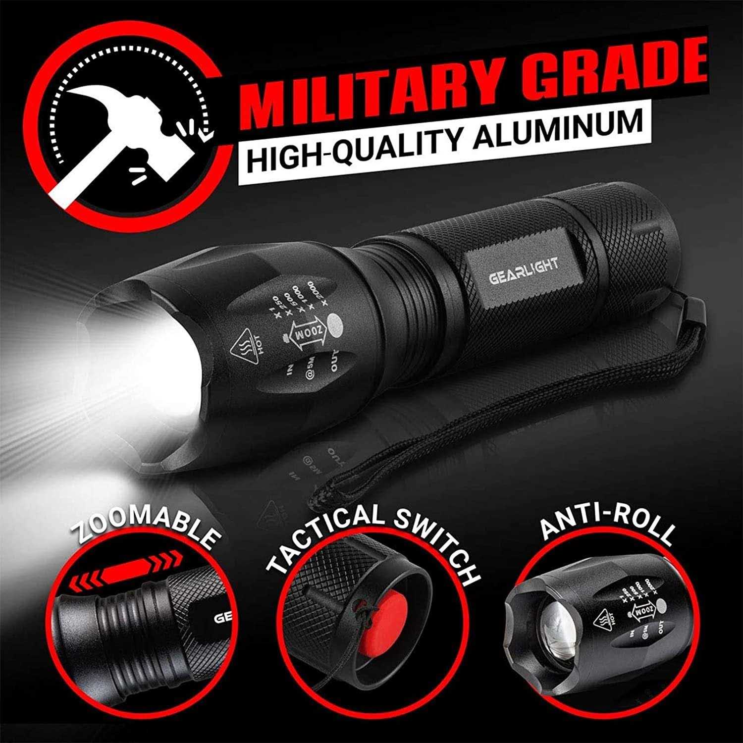 GearLight LED Flashlight 2pack Bright, Zoomable Tactical Flashlights with High Lumens and 5 Modes for Emergency and Outdoor Use - Image 5