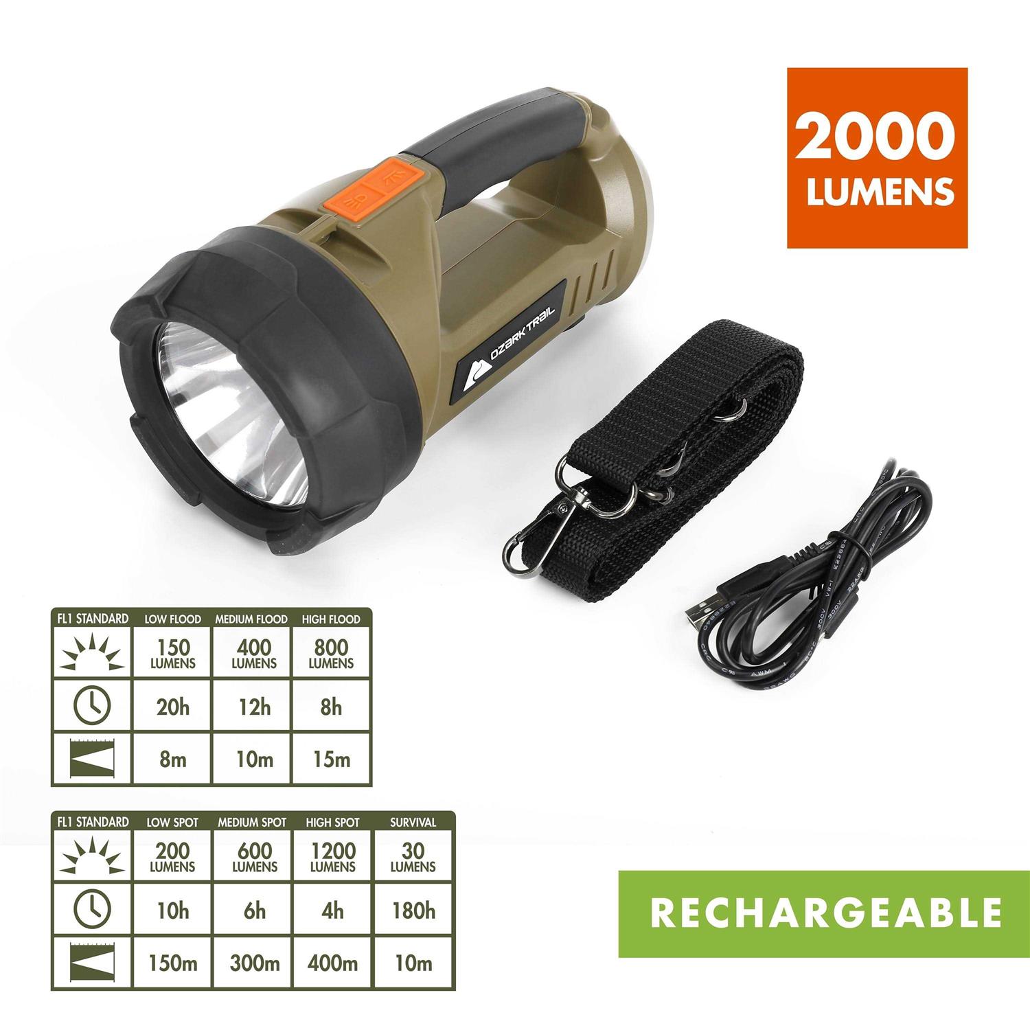 Ozark Trail 2000 Lumen Dual Source LED Rechargeable Spotlight with 5000 mAh Power Bank - Image 5