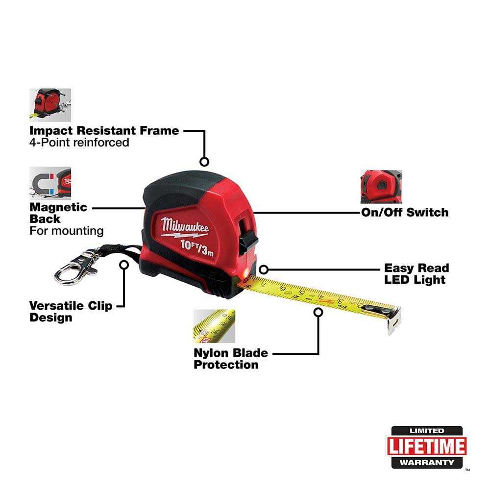 Milwaukee 48-22-6601 10ft / 3m Keychain Tape Measure with LED - Image 5