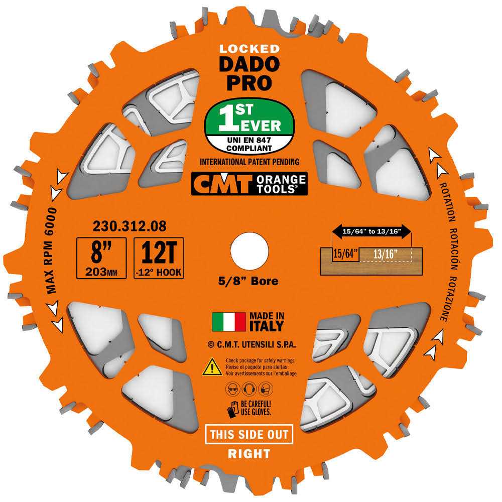 CMT 8in 12T Wood Locked Dado Pro Blade Set