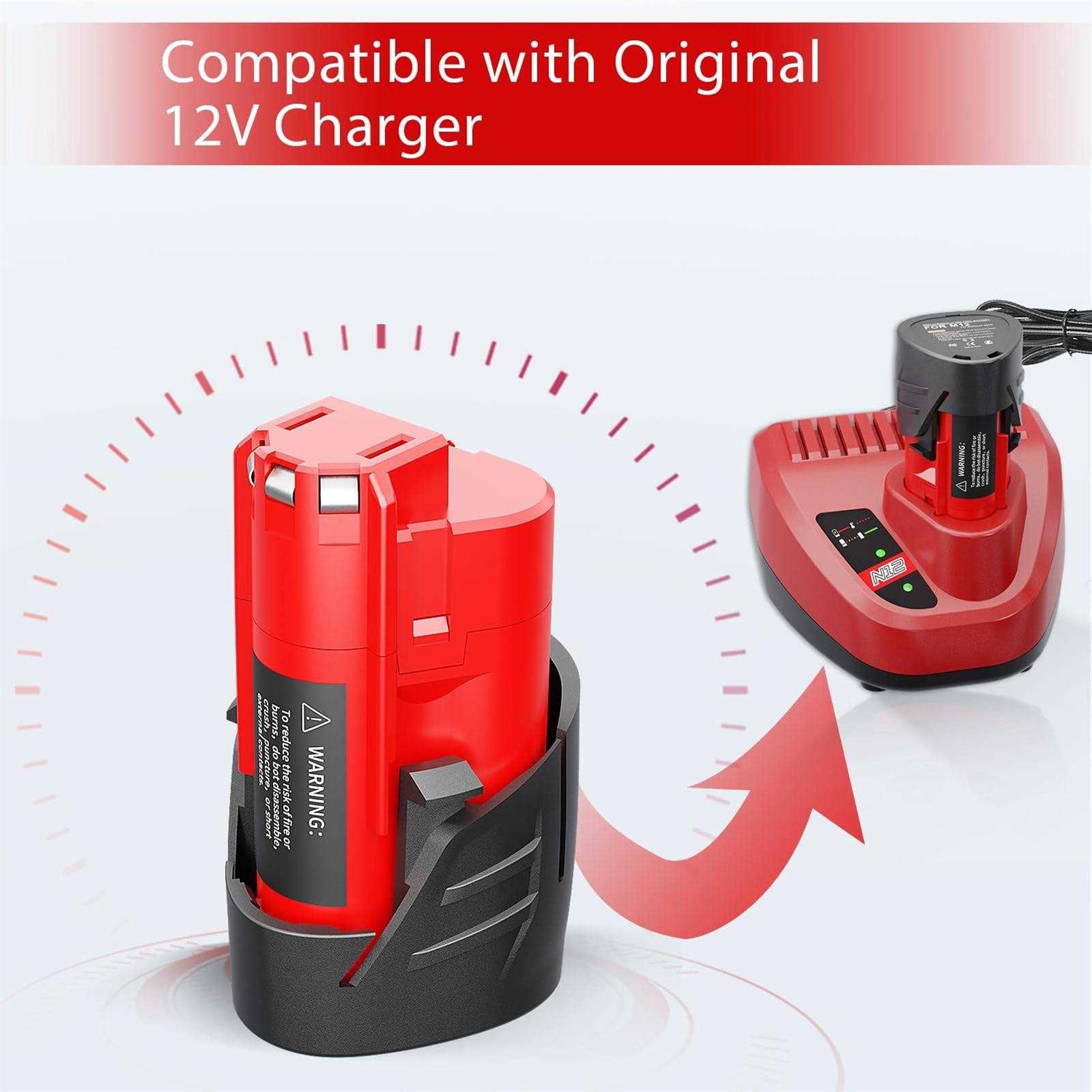 4 Pack Replacement for Milwaukee M12 Battery Compatible with Milwaukee 12V Battery 48-11-2411 48-11-2402 48-11-2440 48-11-2411 Cordless Tools 3.5Ah - Image 3