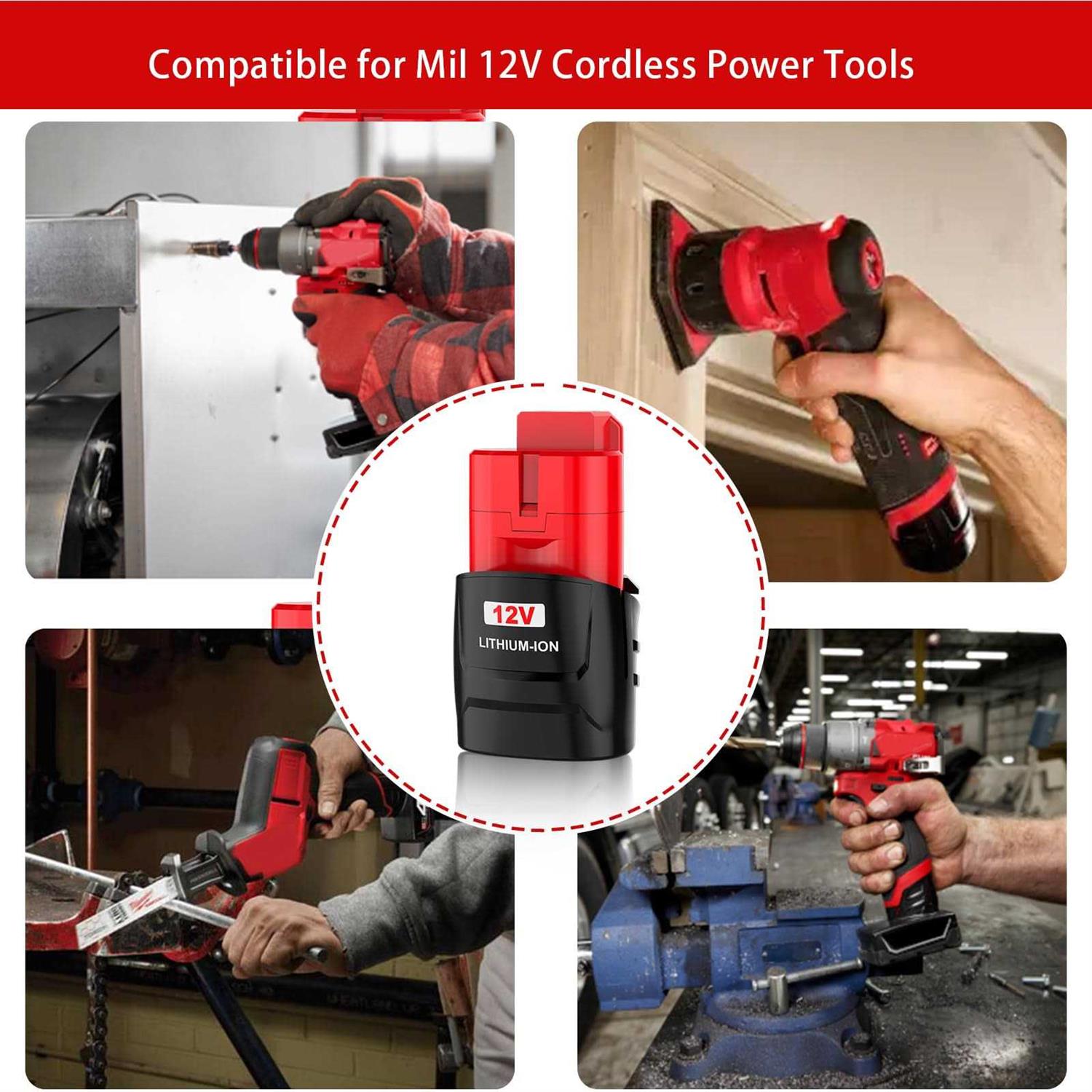 4 Pack Replacement for Milwaukee M12 Battery Compatible with Milwaukee 12V Battery 48-11-2411 48-11-2402 48-11-2440 48-11-2411 Cordless Tools 3.5Ah - Image 4