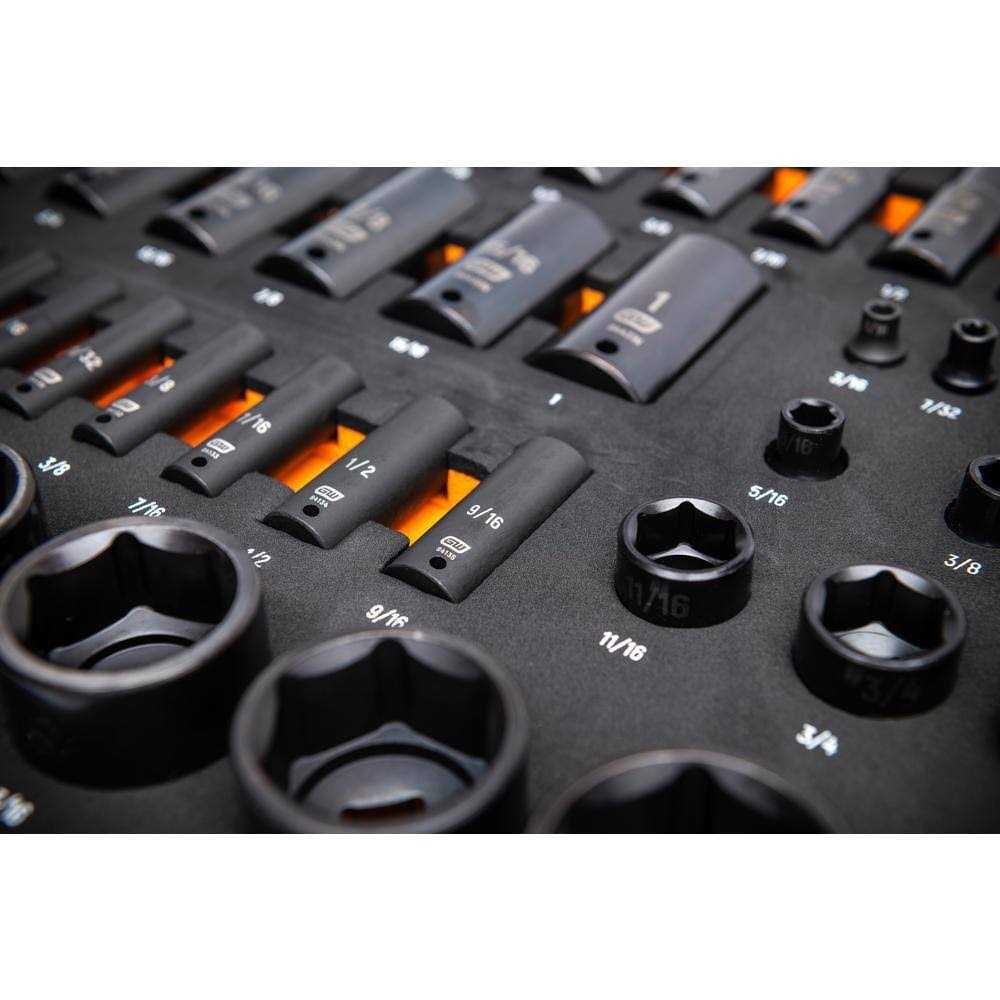 GEARWRENCH 1/4 3/8 1/2 Drive 6 Point SAE Impact Socket Set in Foam Storage Tray 63pc - Image 4