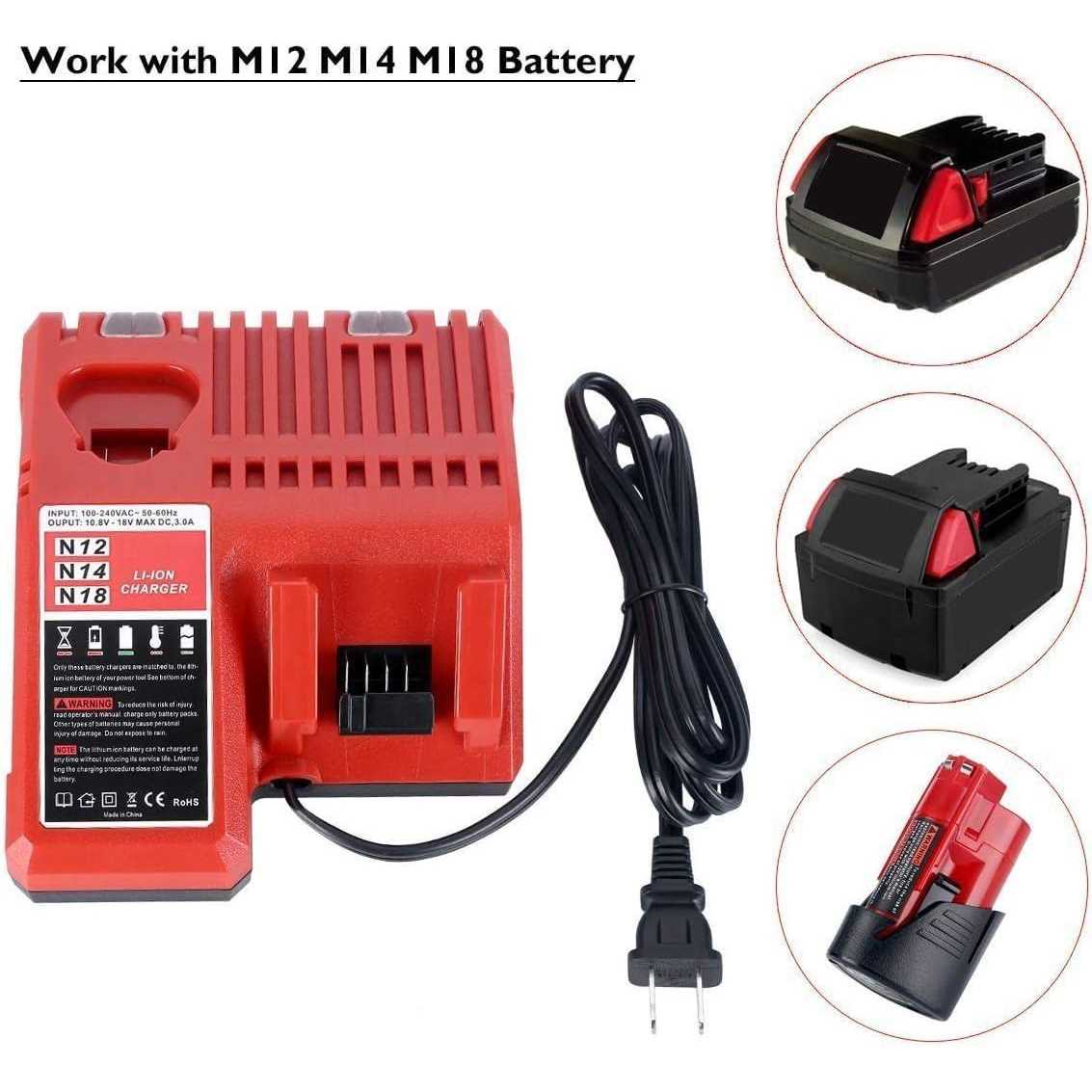 Epowon M18 & M12 Rapid Charger Replacement for Milwaukee 48-59-1812 12V&18V XC Lithium Ion Battery 48-11-1850 48-11-1840 48-11-1815 - Image 3