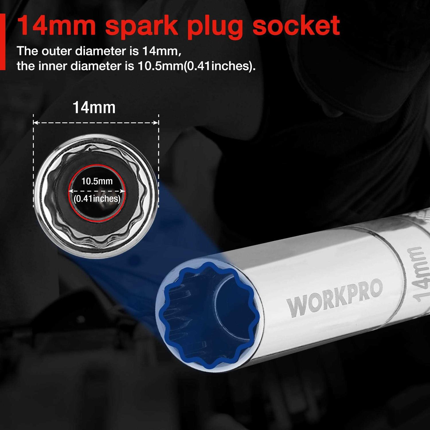 WORKPRO 5/8 Magnetic Swivel Spark Plug Socket 3/8 Drive x 4 Total Length - Image 3