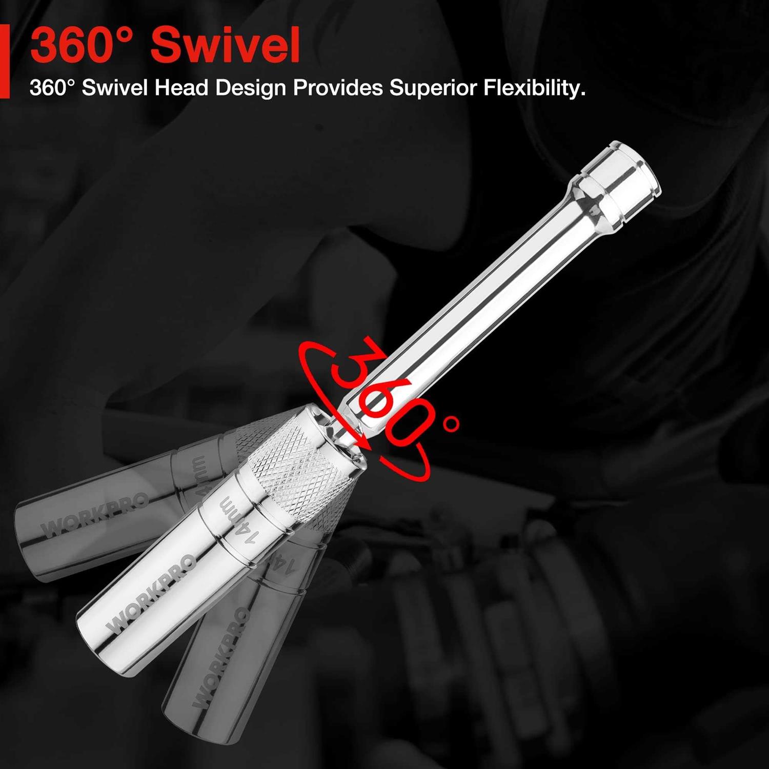 WORKPRO 5/8 Magnetic Swivel Spark Plug Socket 3/8 Drive x 4 Total Length - Image 4