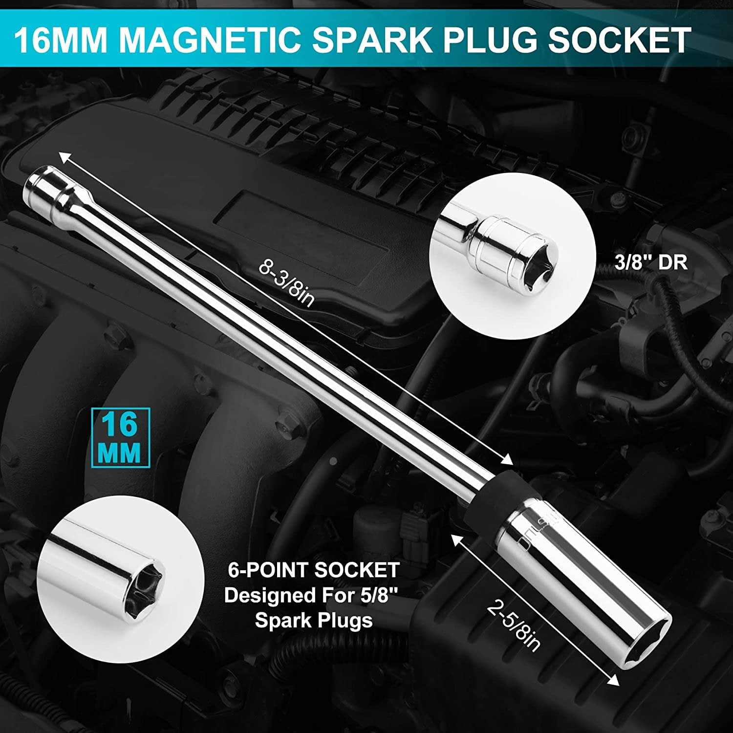 DURATECH 5/8 Swivel Magnetic Spark Plug Socket 3/8 Drive x 11 Total Length with 6-Point - Image 5