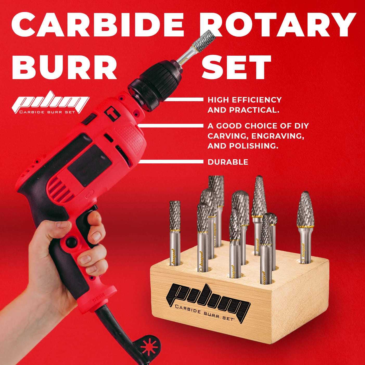 Pilim Tungsten Carbide Burr Set 1/4 Shank 10PC Double Cut Rotary Cutting Burrs Die Grinder Bits for Steel and Wood Working - Image 4