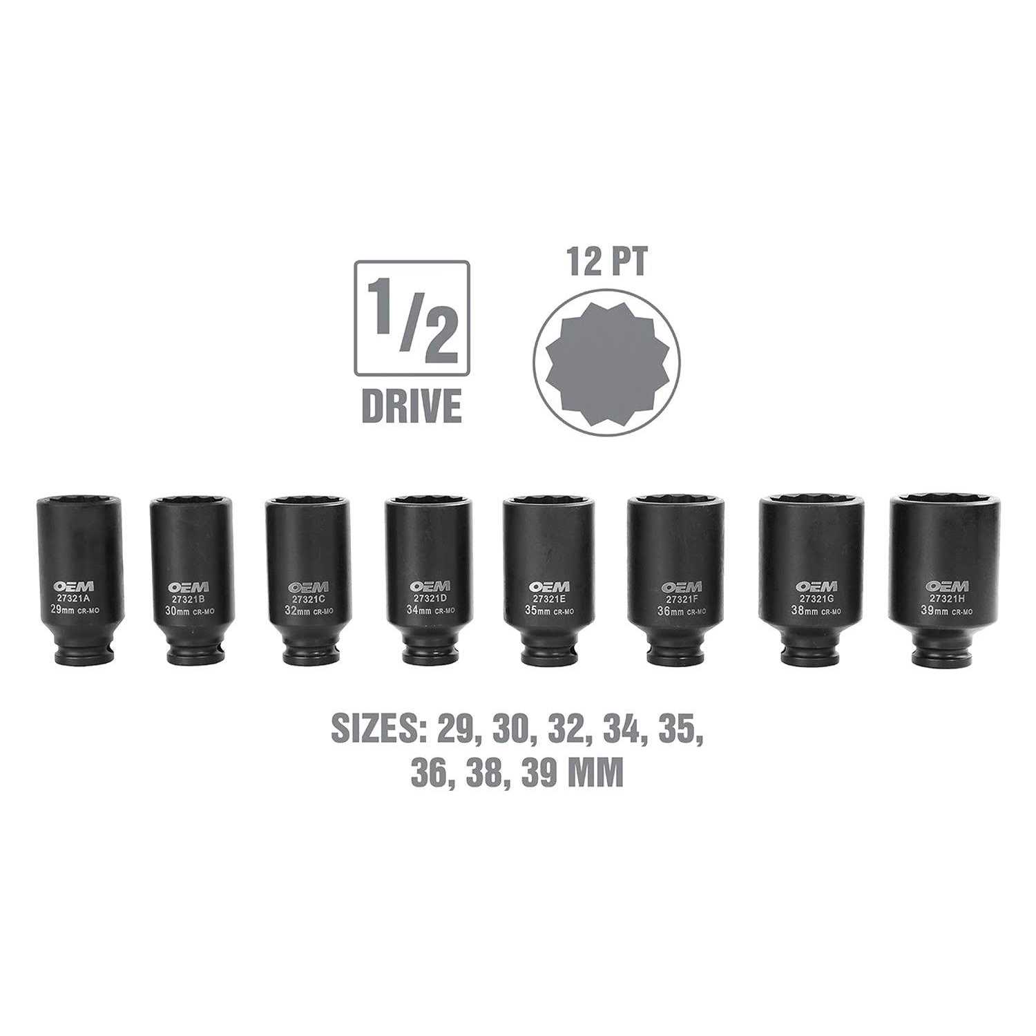 OEM Tools 27321 8-piece 12-Point Axle Nut Socket Set - Image 4