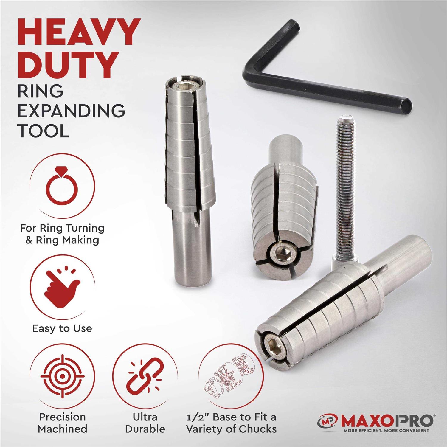 Expanding Ring Mandrel with Hex Allen Key – Set of 3 Premium Stainless Steel Ring Mandrels Lathe – Heavy Duty Ring Shaper Tool for Ring Turning and - Image 4