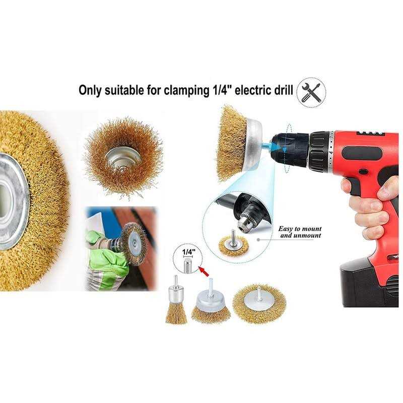 Ervige Wire Brush Wheel Cup Brush Set,12 Pack Coarse Crimped 1/4 Inch Shank Wire Wheel for Drill Attachment - Image 4