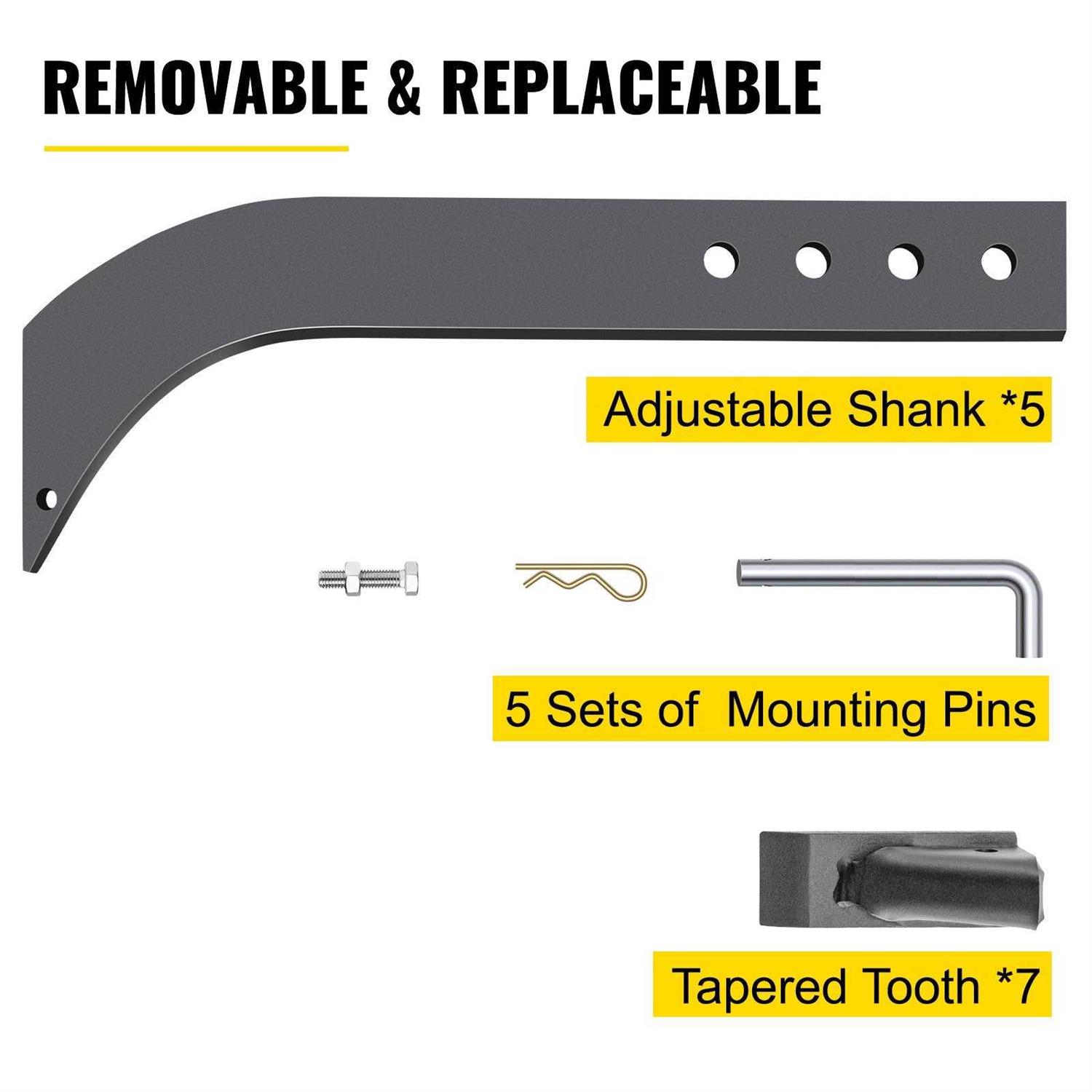 VEVOR Box Blade Shank, 18'' Scarifier Shank, 4 Holes Box Scraper Shank, Ripper Shank with Removable Tapered Teeth and Pins - Image 3