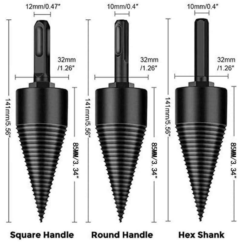 Hengzhe Firewood Log Splitter 3pcs Drill Bit Removable Cones Kindling Wood Splitting logs bits Heavy Duty Electric Drills Screw Cone Driver Hex + - Image 3