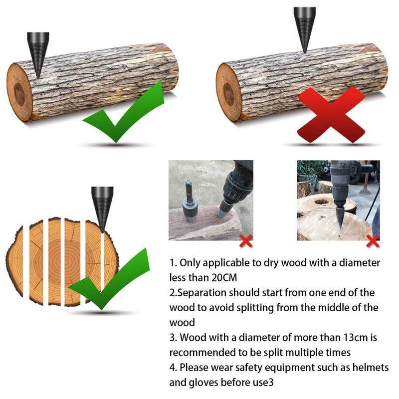Hengzhe Firewood Log Splitter 3pcs Drill Bit Removable Cones Kindling Wood Splitting logs bits Heavy Duty Electric Drills Screw Cone Driver Hex + - Image 5