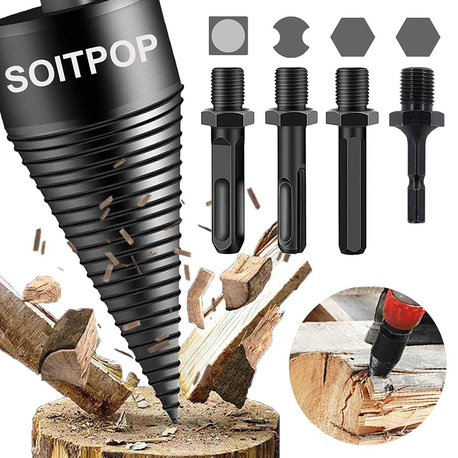 Firewood Drill Bit Wood Splitter 5 Pcs Kindling Splitter - Image 3