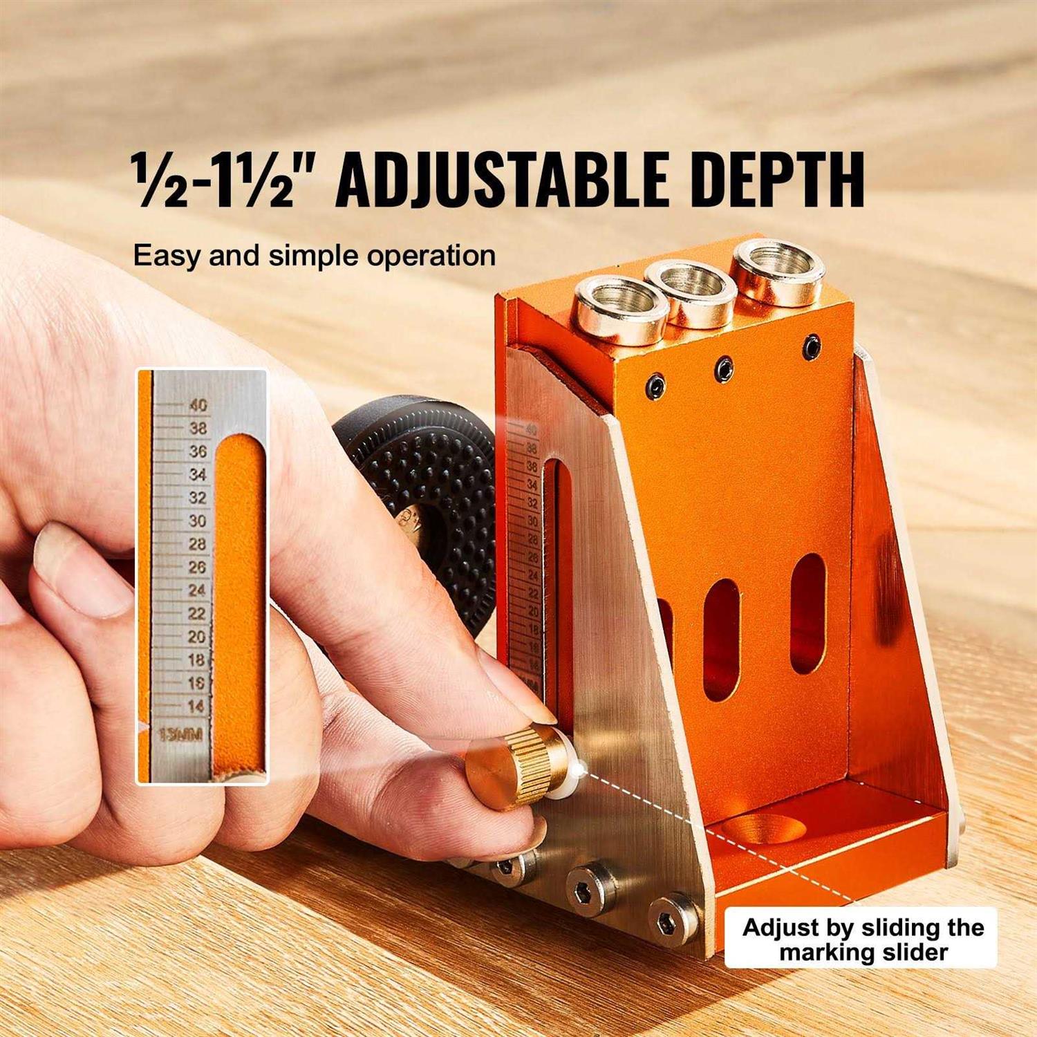 VEVOR 30 Pcs Pocket Hole Jig Kit Adjustable & Easy to Use Pocket Hole Jig System with Step Drills Drill Stop Rings Wrenches and Square Drive Bits - Image 3