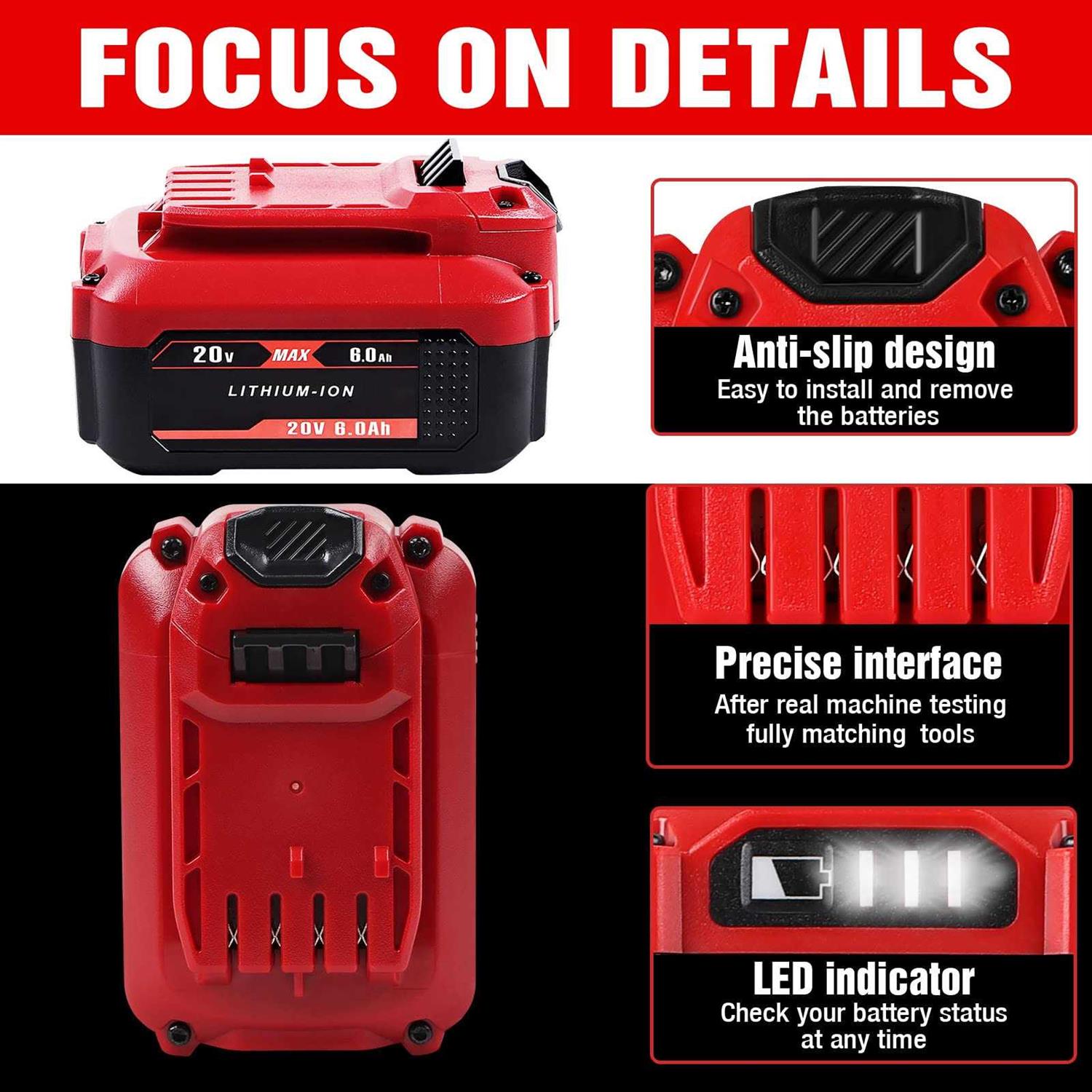 TenHutt 2Pack 20V 6.0Ah Replacement Battery for Craftsman 20V Battery V20 Lithium Ion for CMCB205 Cmcb204 CMCB206 Cmcb202 Cmcb201 20V - Image 3