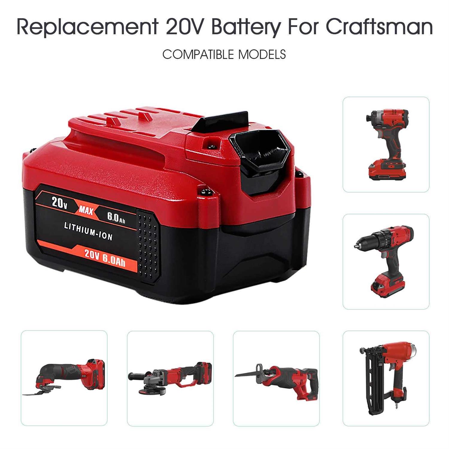 TenHutt 2Pack 20V 6.0Ah Replacement Battery for Craftsman 20V Battery V20 Lithium Ion for CMCB205 Cmcb204 CMCB206 Cmcb202 Cmcb201 20V - Image 5
