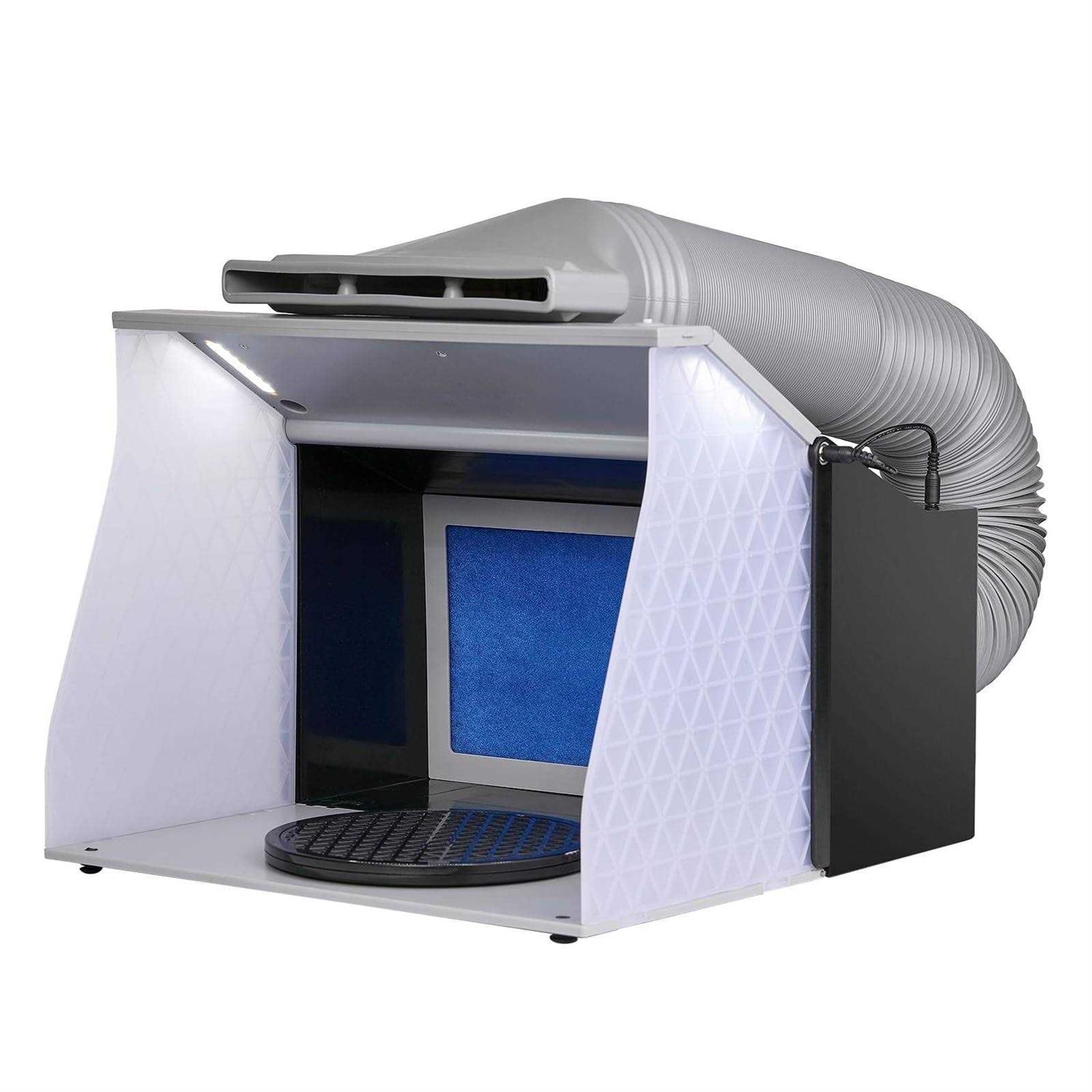 VEVOR Airbrush Spray Booth Portable Hobby Airbrush Paint Spray Booth Kit with 4 LED Light Powerful Dual Exhaust Fans Turntable and 6 ft Extension - Image 3