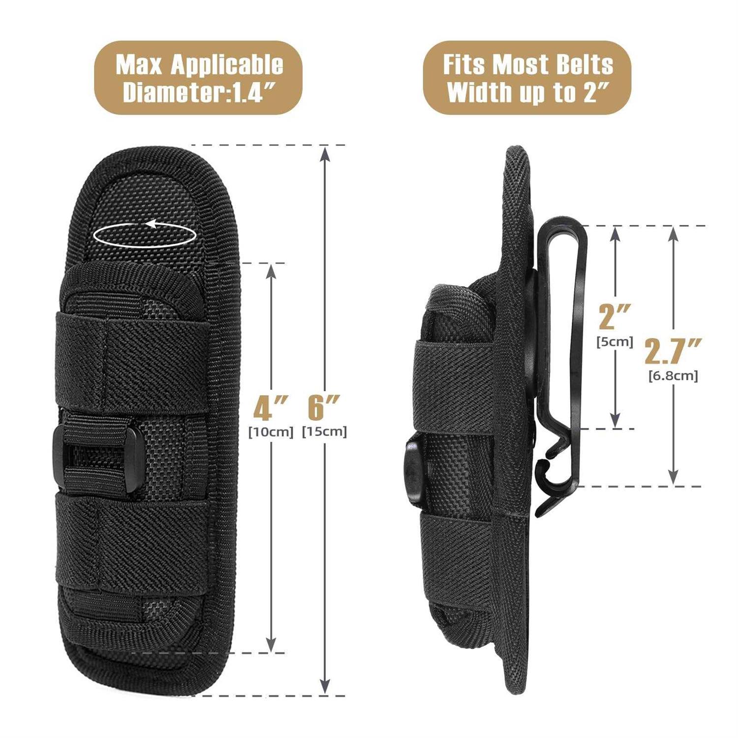 LIVANS Tactical Flashlight Pouch Holster Rotatable Flashlight Holder Belt Clip Tactical Torch Carry Case with 360 Degree Carabiner Reel Clip - Image 3