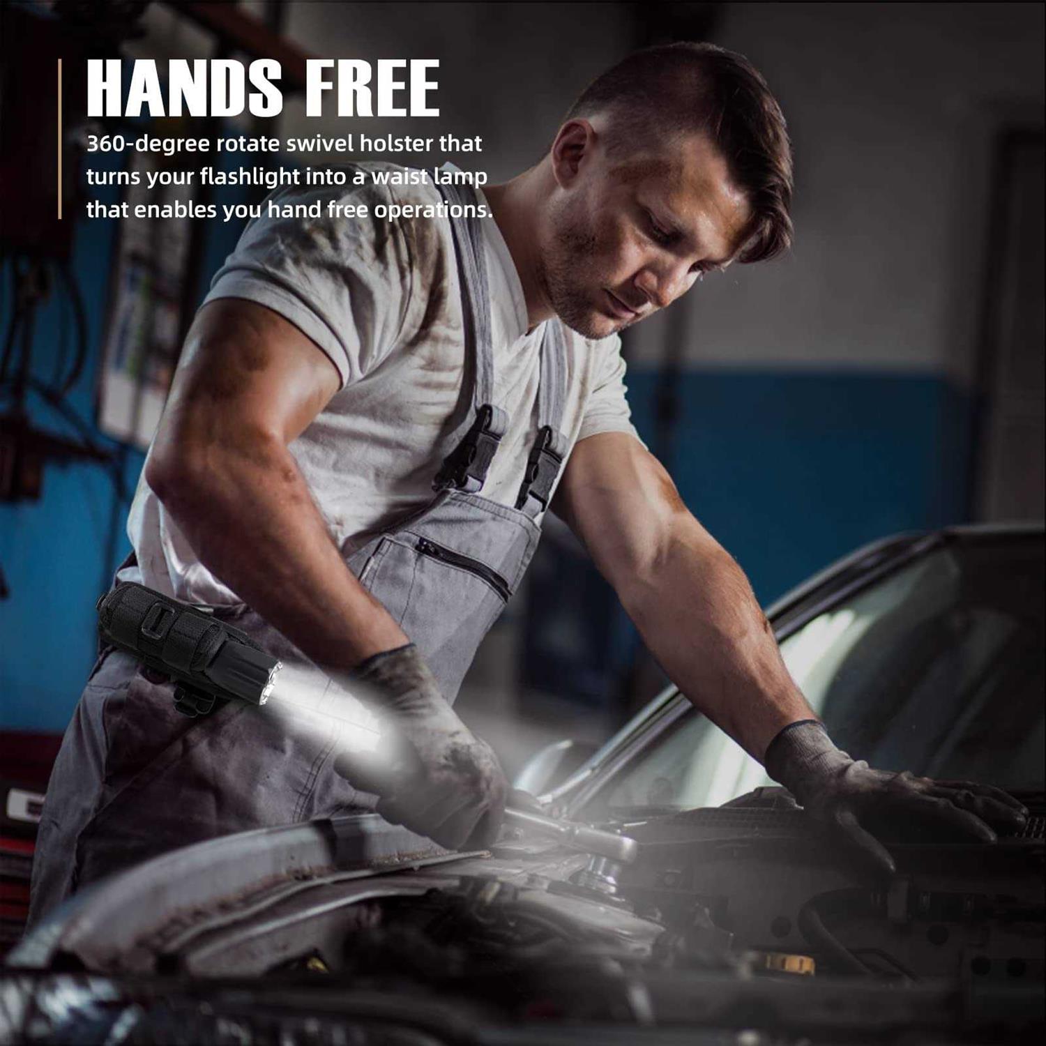 LIVANS Tactical Flashlight Pouch Holster Rotatable Flashlight Holder Belt Clip Tactical Torch Carry Case with 360 Degree Carabiner Reel Clip - Image 4