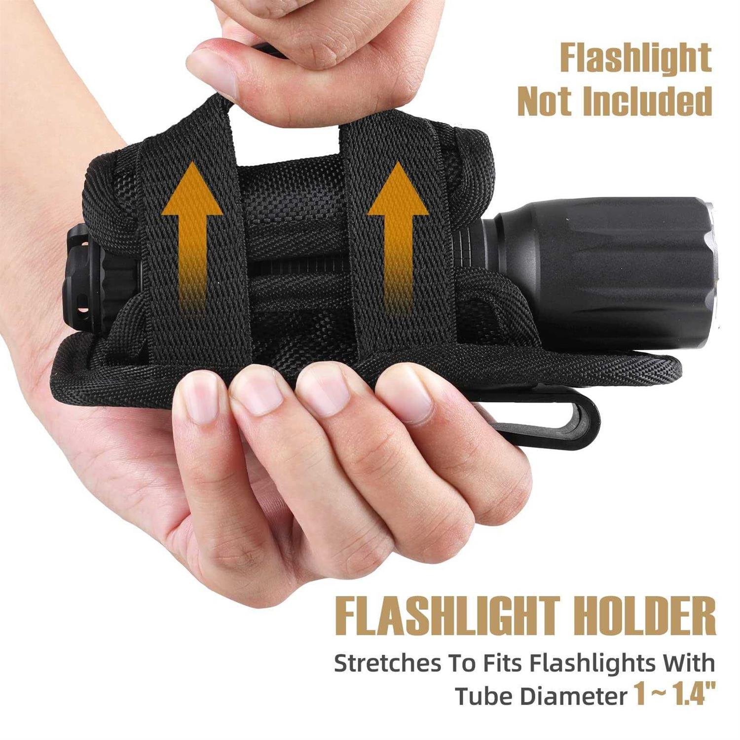 LIVANS Tactical Flashlight Pouch Holster Rotatable Flashlight Holder Belt Clip Tactical Torch Carry Case with 360 Degree Carabiner Reel Clip - Image 5