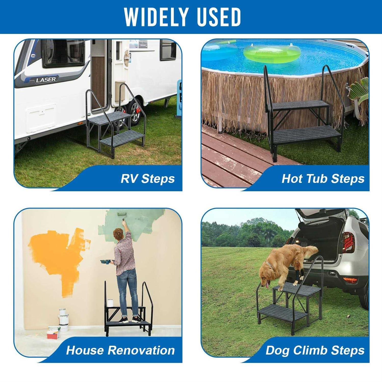 Fumingpal RV Steps with Handrail Hot Tub Steps 2 Step Heavy Duty Steel Stairs Camper Steps Spa Steps Mobile Home Stairs for 5th Wheel RV Camper - Image 3