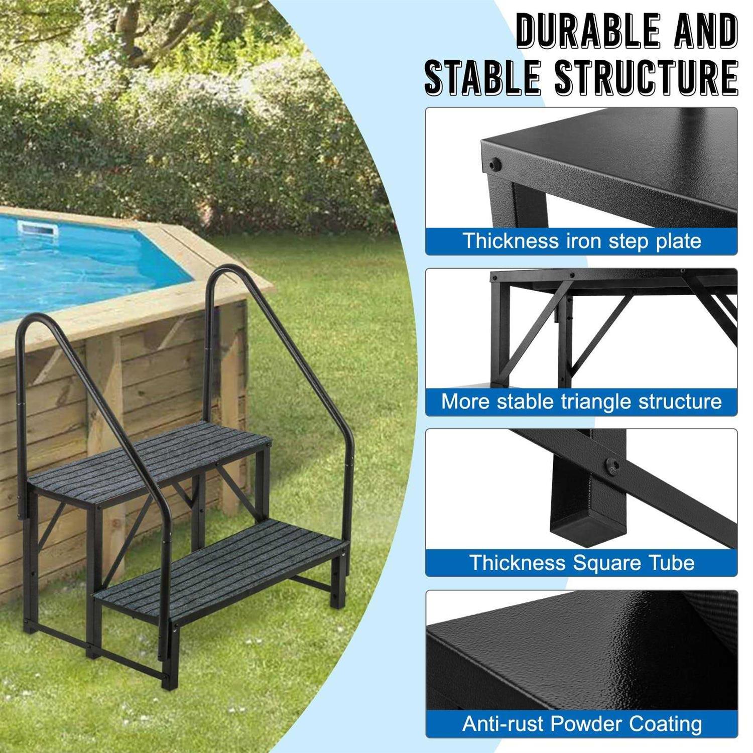 Fumingpal RV Steps with Handrail Hot Tub Steps 2 Step Heavy Duty Steel Stairs Camper Steps Spa Steps Mobile Home Stairs for 5th Wheel RV Camper - Image 4