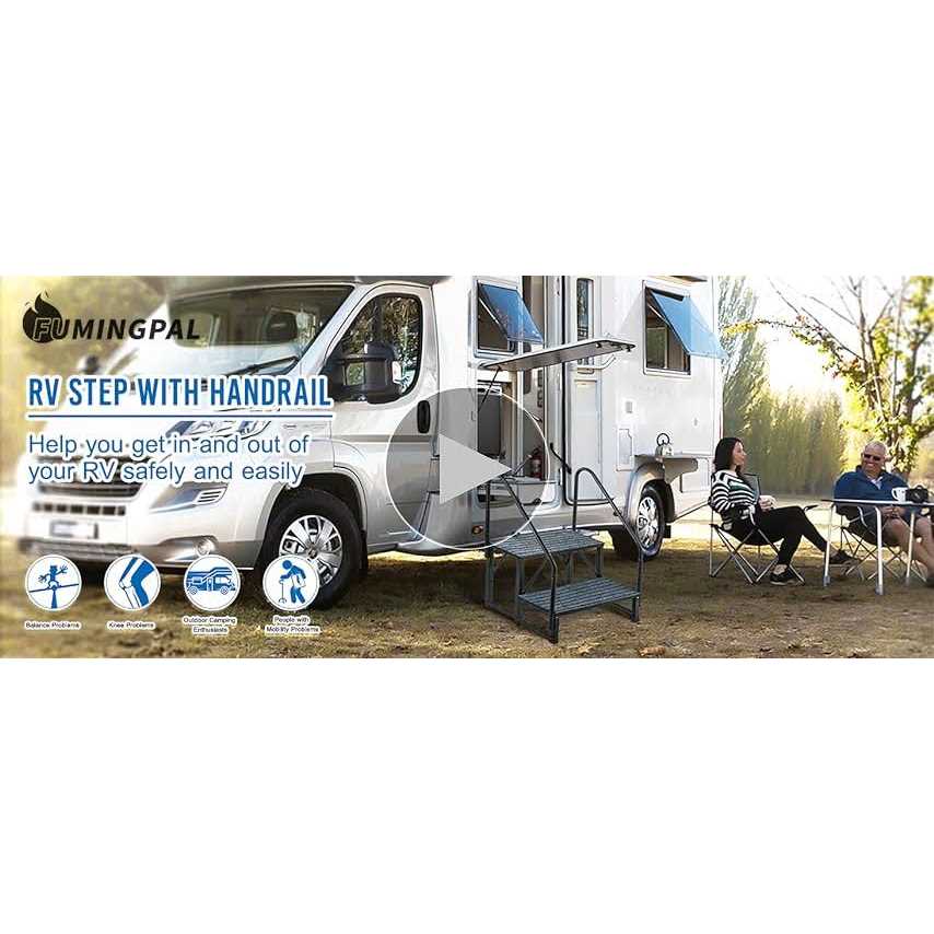 Fumingpal RV Steps with Handrail Hot Tub Steps 2 Step Heavy Duty Steel Stairs Camper Steps Spa Steps Mobile Home Stairs for 5th Wheel RV Camper - Image 5