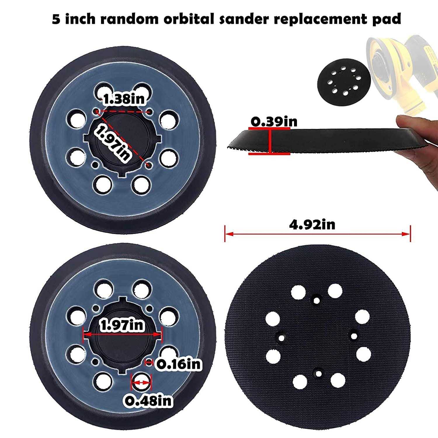 2 Pack 5 inch 8 Hole Hook and Loop Replacement Sanding Pad for DeWalt DWE64233 & N329079 Compatible with DWE6423/6423K - Image 5