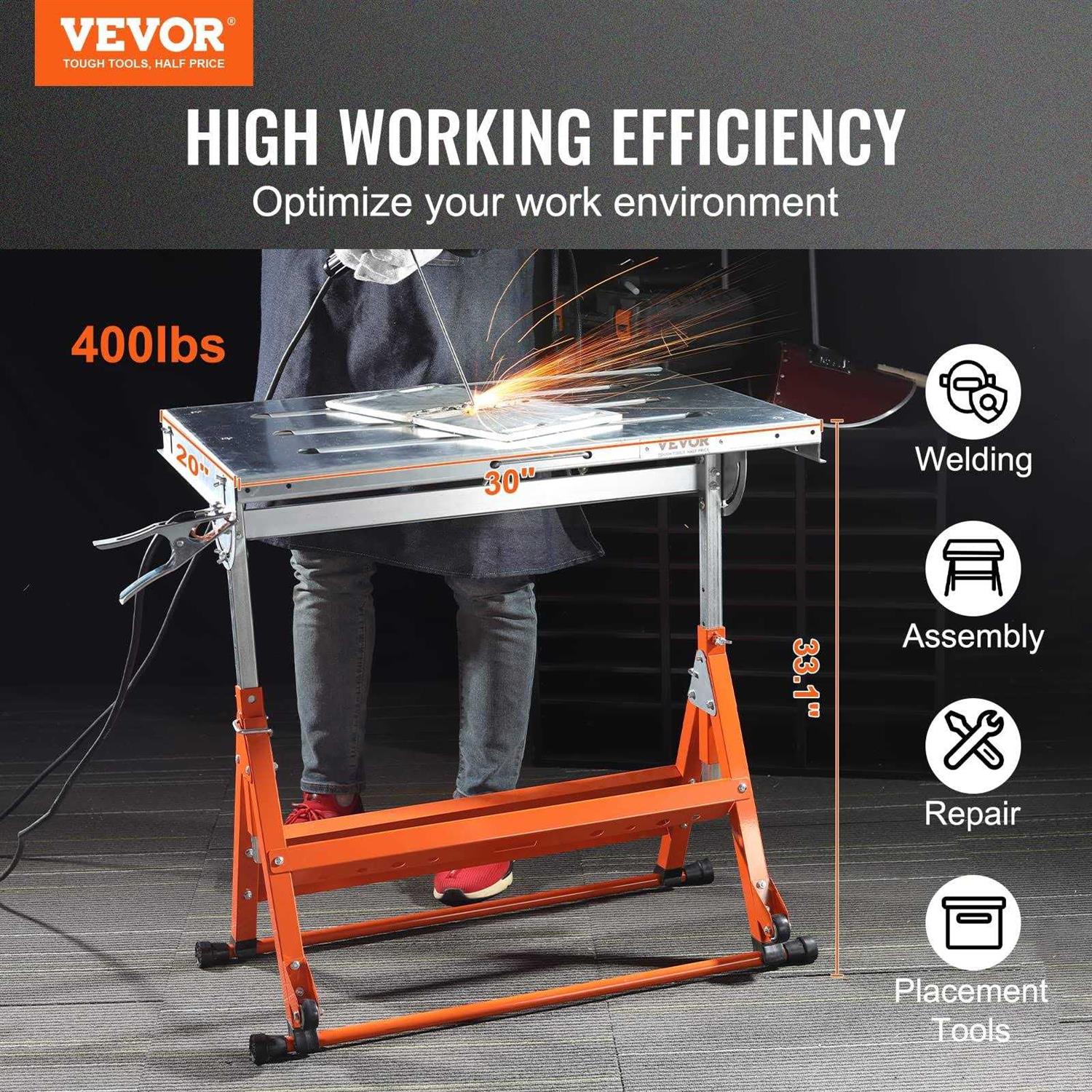 VEVOR Welding Table 30x20 400lbs Load Capacity Steel Welding Workbench Table on Wheels - Image 4