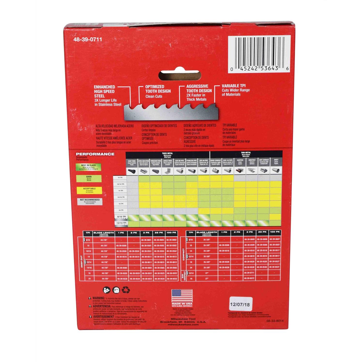 Milwaukee 48-39-0711 Extreme Thin Metal Band Saw Blades 3PK Sub Compact - Image 4