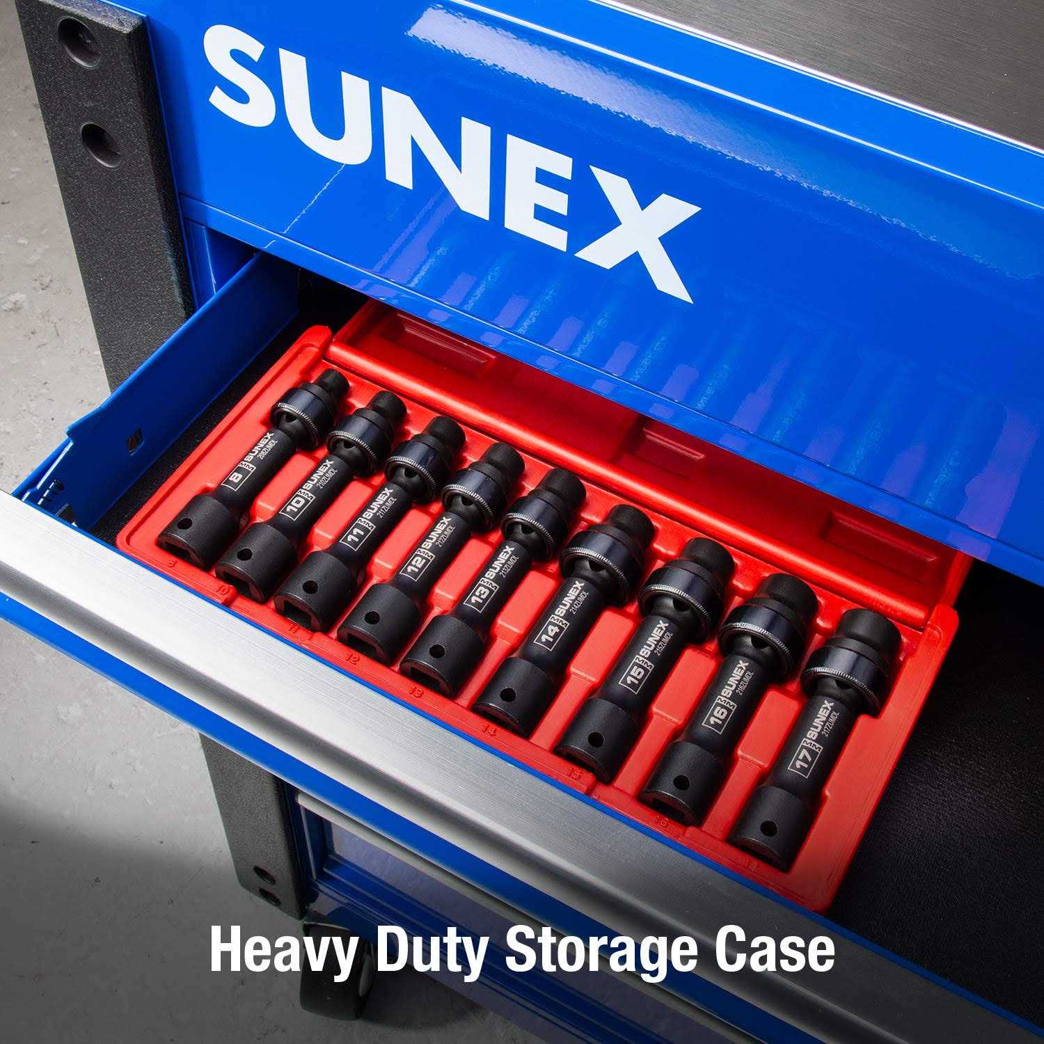 9 Piece 1/2 Drive 12 Point Metric Driveline Socket Set 2695 Sunex - Image 5