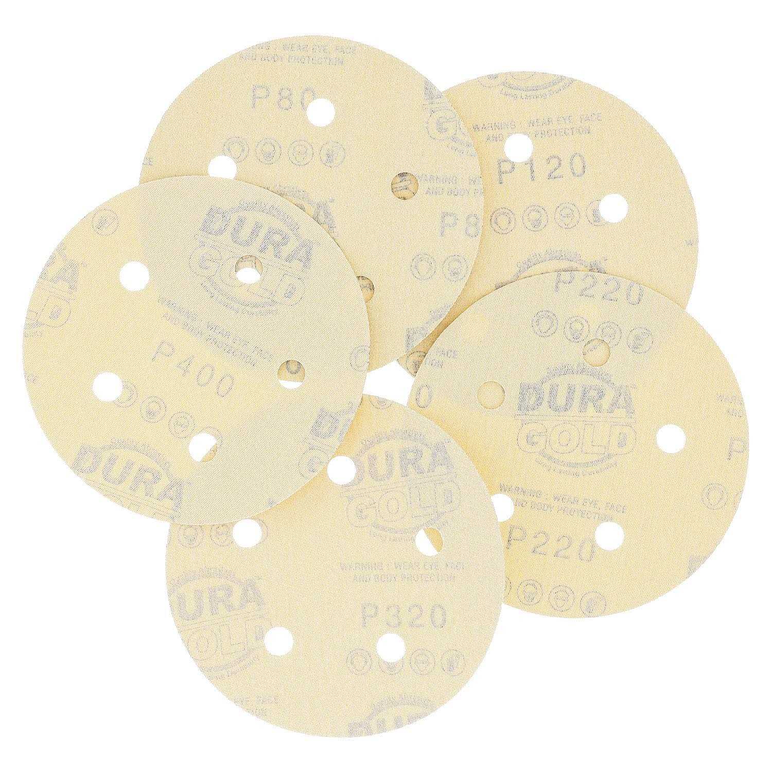 Dura-Gold Premium Grit 5 inch Gold Sanding Discs 8-Hole Dustless Hook and Loop for DA Sander - Image 3