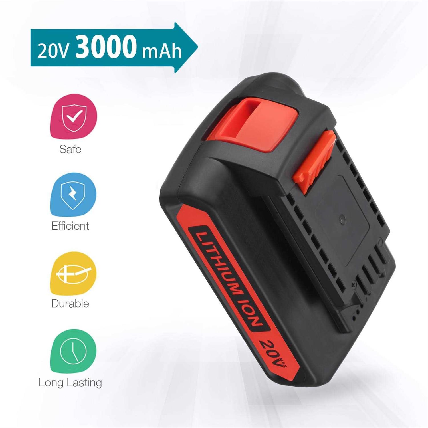 2 Packs 20V Replacement Battery and Charger for Black and Decker 20V Max 3.0Ah,LBXR20 LB20 Lbx20 LBX4020 Extended Run Time Cordless Power Tools - Image 5